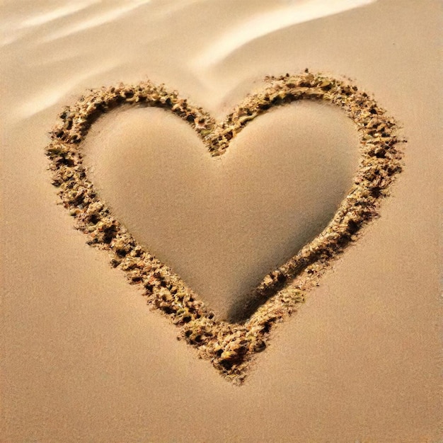 Photo a heart made of sand with the word love on it