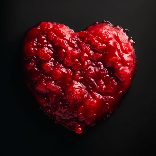 Heart made of strawberry jam isolated on black background