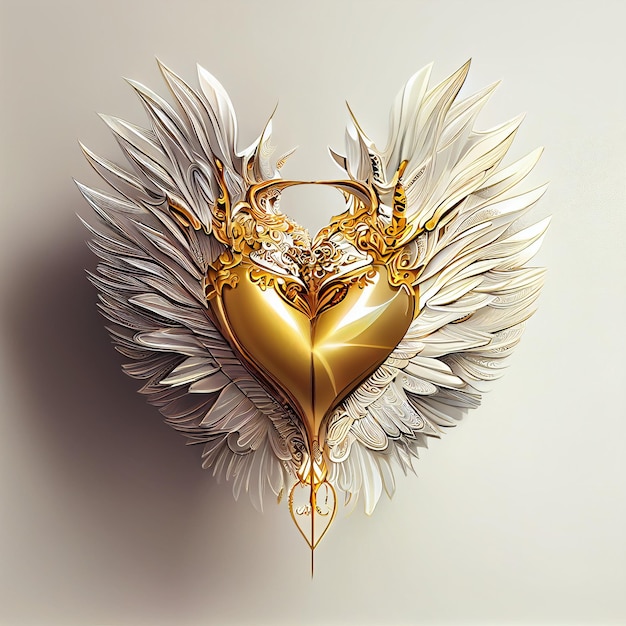 A heart made of white gold with angel wings