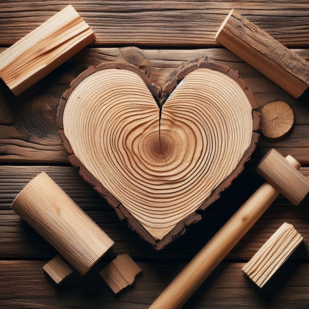 a heart made of wood with a heart in the middle