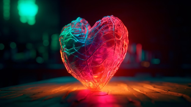 Photo heart in neon colors generative ai