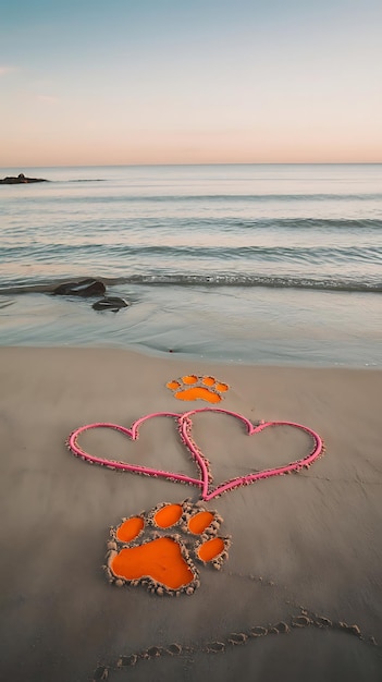 Photo heart and orange ribbon on the beach