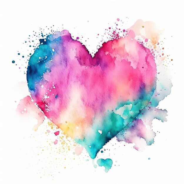 Heart painted with water and ink in watercolor style Generative AI