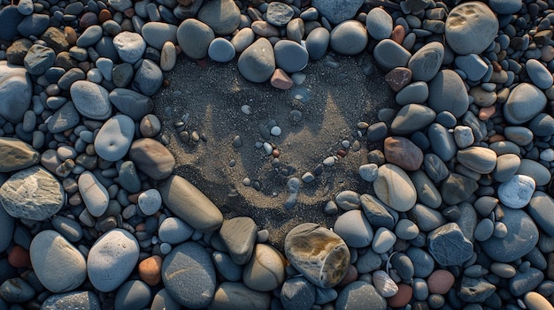 Heart Pebble Arrangement on Beach Coast Natural Stone Artwork