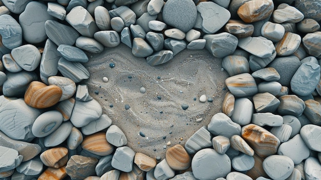 Heart Pebble Arrangement Beach Coast