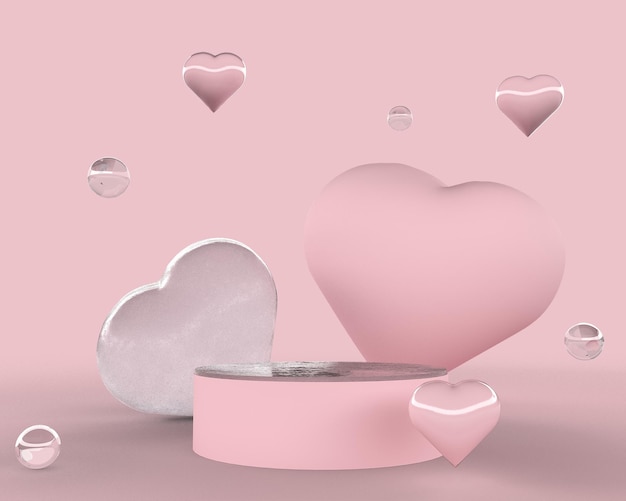 heart in a pink podium with pink background 3d rendering love presentation rendering