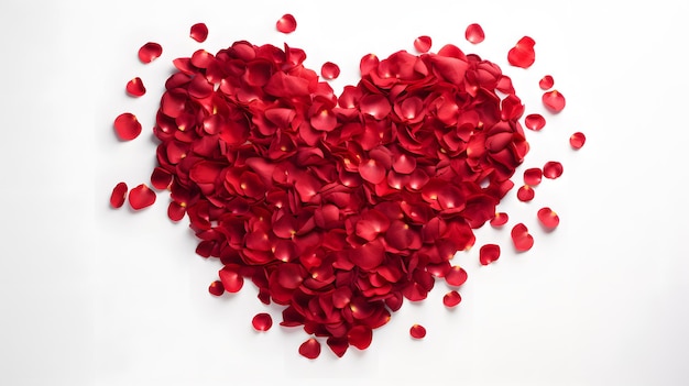 Heart of red rose petals isolated on white background