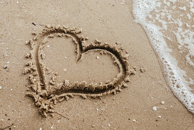 Photo heart on the sand beach. conceptual love