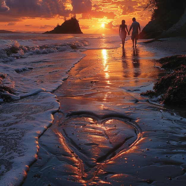 a heart in the sand is on the beach