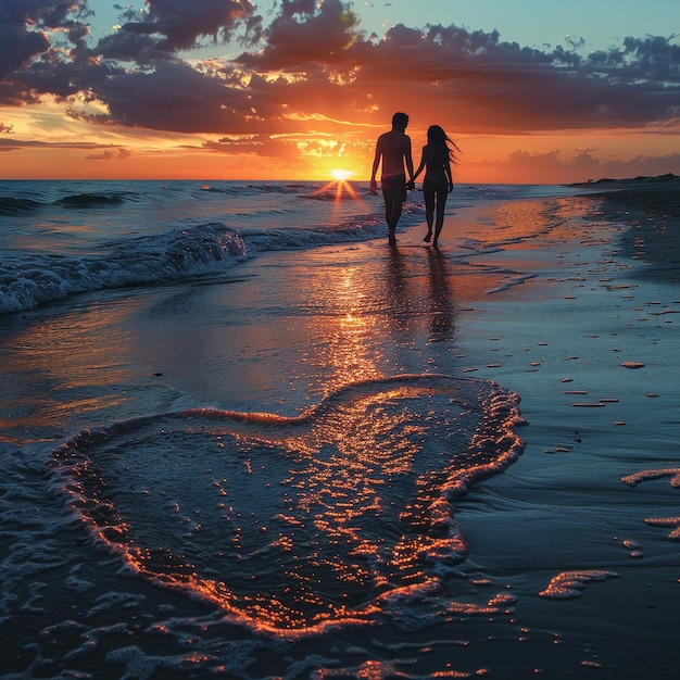 a heart in the sand with a heart in the background