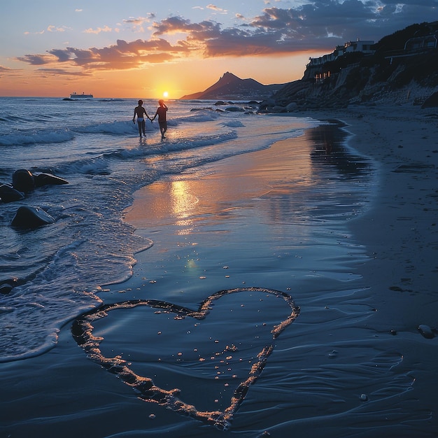 Photo a heart in the sand with a heart in the background