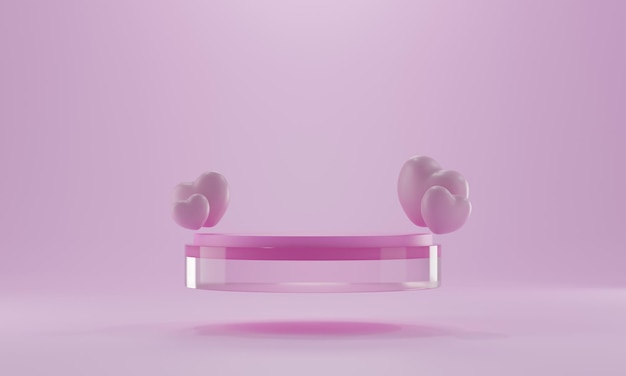 Heart shape 3d rendering empty space cylinder pink podium valentine's day