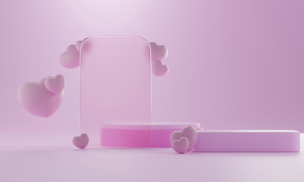 Heart shape 3d rendering empty space cylinder pink podium valentine's day