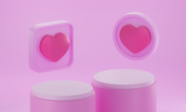 Heart shape 3d rendering empty space cylinder pink podium valentine's day