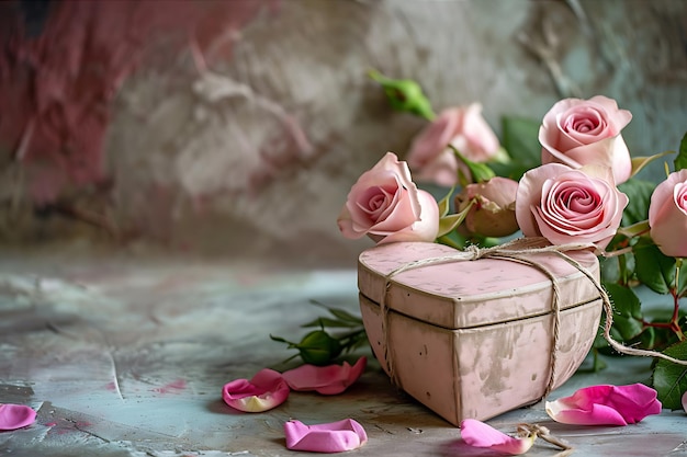 Heart Shape Box and Pink Roses