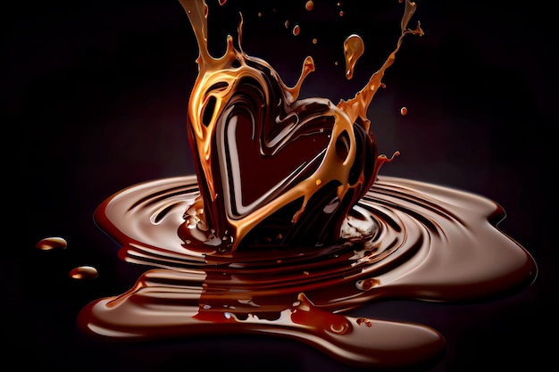 Heart shape of chocolate splash. Generative AI.