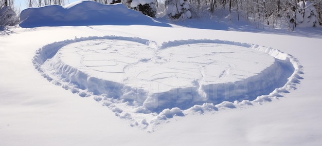 Heart shape drawn on the snowWoman draws heart in snowy mountain meadow