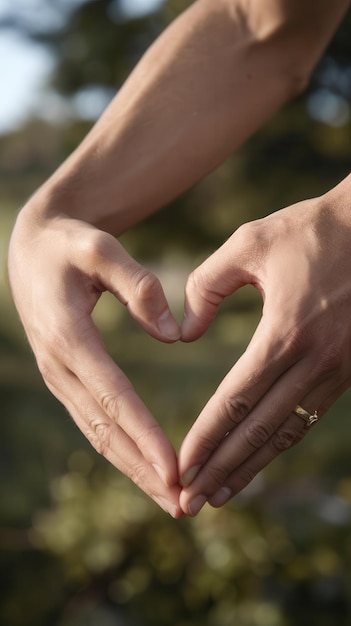 Photo heart shape gesture formed by closeup of two hands