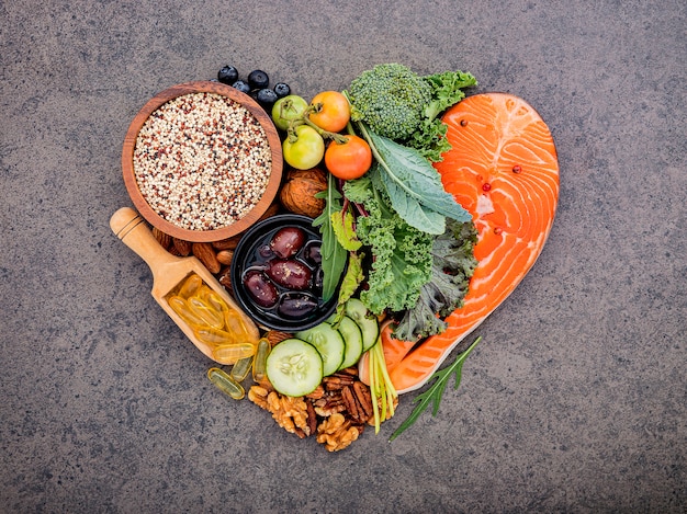 Heart shape of ketogenic low carbs diet concept on dark stone