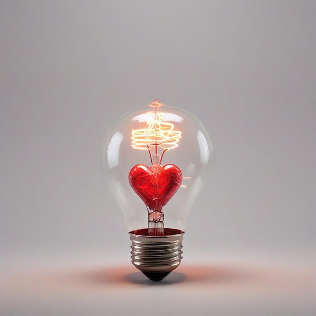 Heart shape light bulb inside Red color heart shape inside outside colorful AI generated