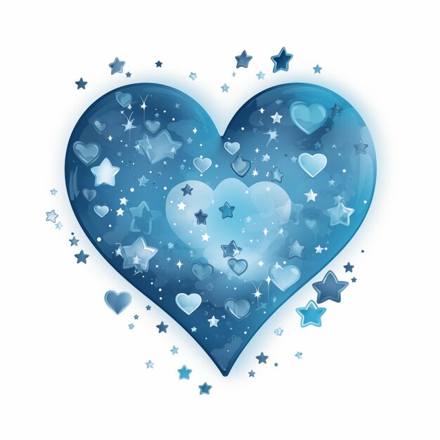 Photo heart shape made of blue stars and sparkles in a magical night sky theme