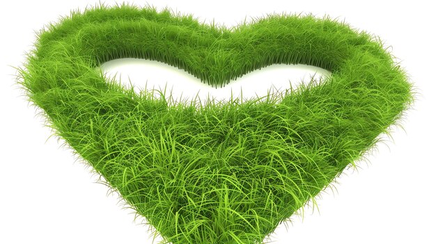 A heart shape made of green grass isolated on a white background