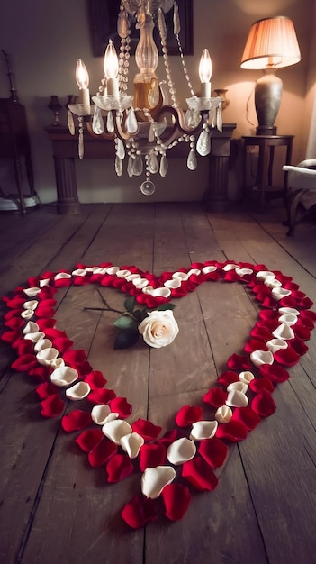 Photo heart shape made out of rose petals