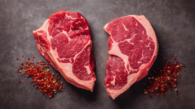 Heart shape raw dry aged beef rib steaks cote de boeu