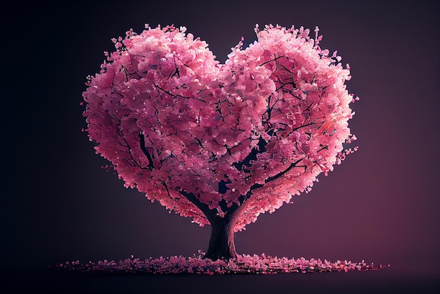 Heart shape tree from sakura floral Illustration Generative AI