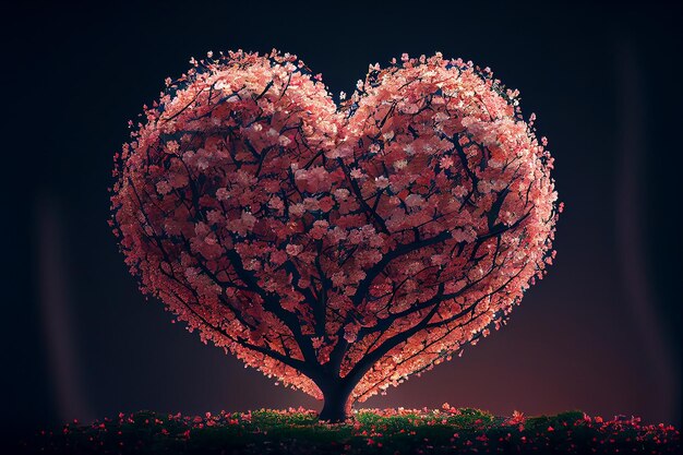 Heart shape tree from sakura floral Illustration Generative AI