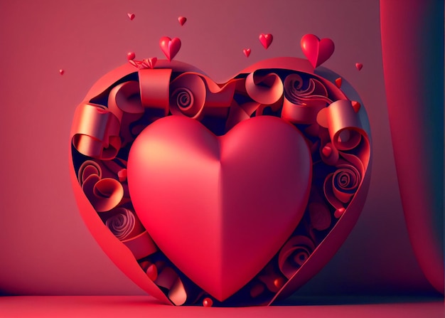 Heart shape Valentine gift box on red AI Generated