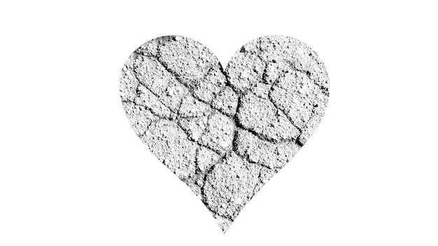 Heart shape with black and white texture isolated on white background