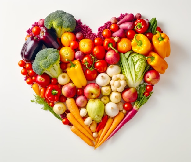 Heart shaped arrangement of fresh vegetables arranged in the shape of heart Generative AI