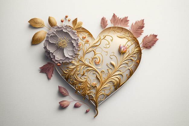 Heart shaped as flower with decoration on delicate white background