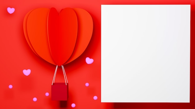 Heart shaped balloon on red background celebration concept for Happy Women, dad mom, sweet heart,