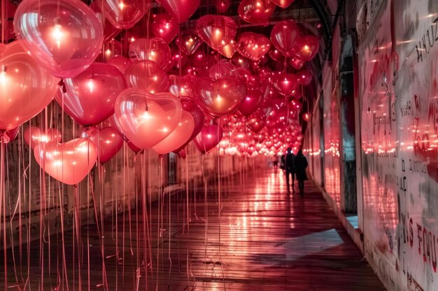 Heart shaped balloons indoors Generative AI