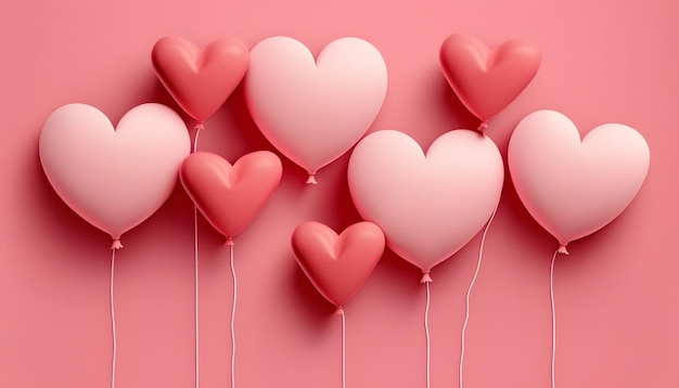 Heart shaped balloons on pink background, Valentine's Day celebration