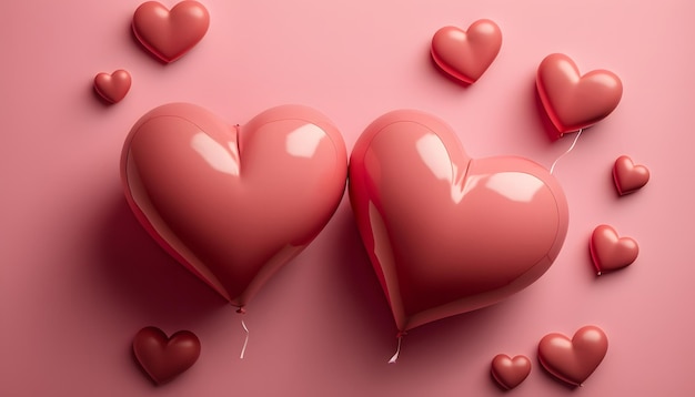 Heart shaped balloons on pink background, Valentine's Day celebration