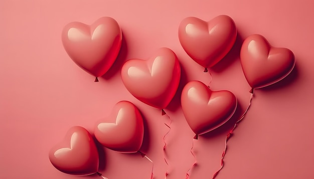 Heart shaped balloons on pink background, Valentine's Day celebration