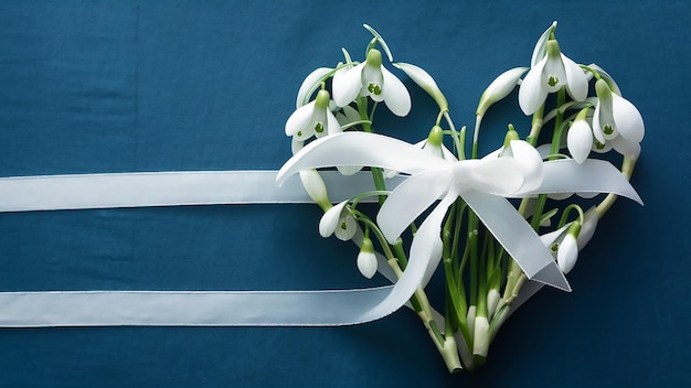 a heart shaped bouquet of lilies is shown with a white ribbon