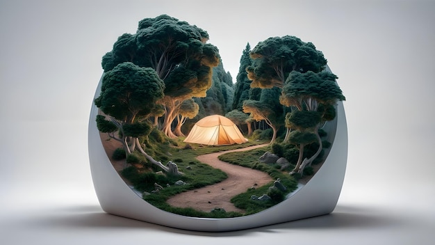 a heart shaped bowl with a forest scene and a forest scene