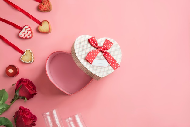 Heart shaped box in pink background