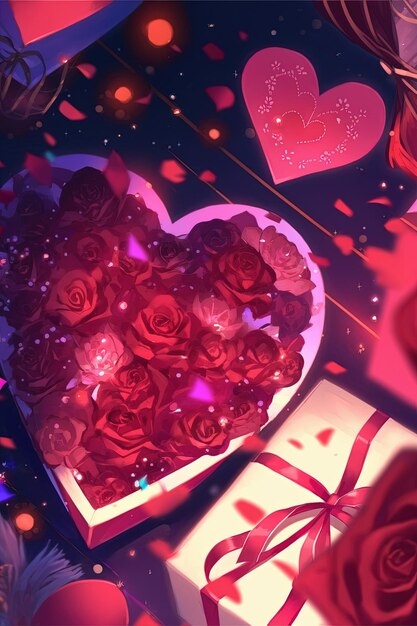 A heart shaped box of roses and a box of chocolates generative AI