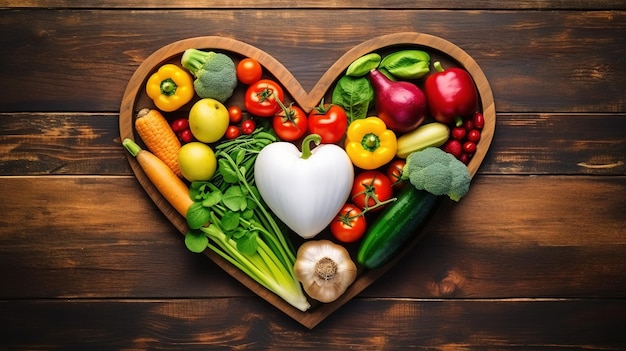 A heart shaped box of vegetables with the word organic on it