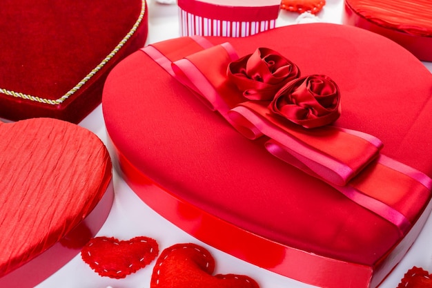 Heart shaped boxes with gourmet chocolate for Valentines Day.