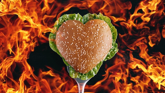 Heart shaped burger with place for text love burgers