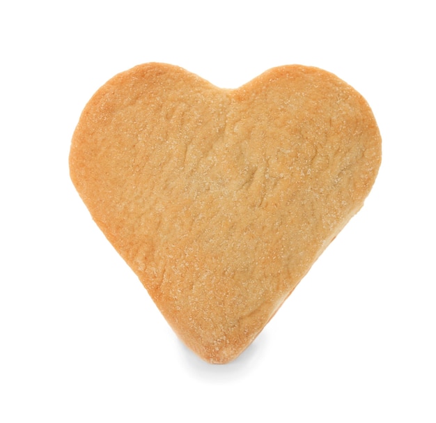 Heart shaped butter cookie on white background