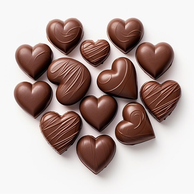 Photo heart shaped chocolate candies isolate on white background generative ai