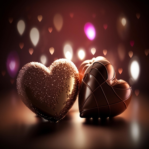 A heart shaped chocolate is in front of a dark background.