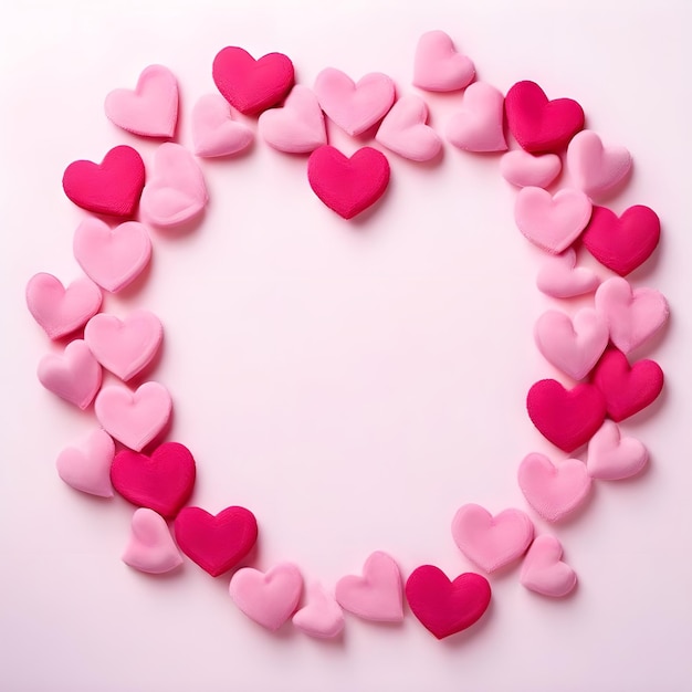 a heart shaped circle with pink hearts on a white background